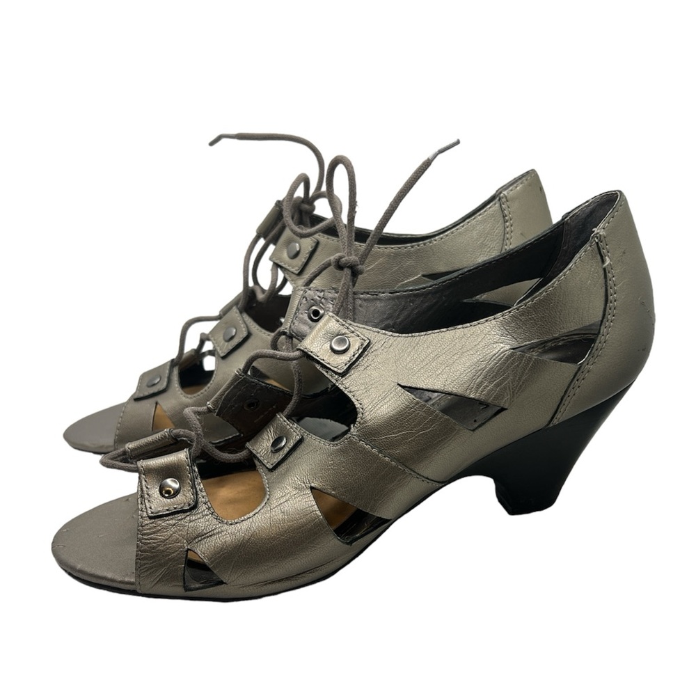 Elditas Grey Soft Metallic Leather Pavia Lace Up Sandals